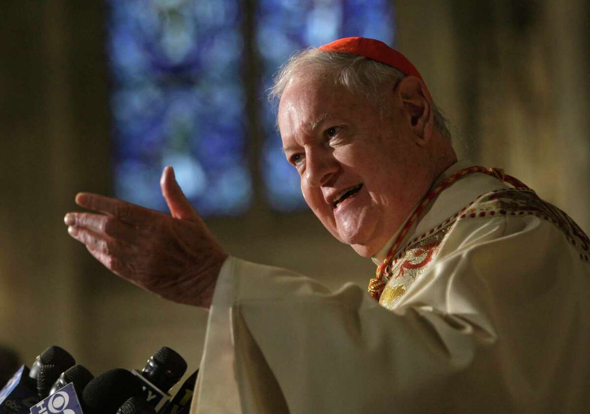 Retired Cardinal Edward Egan responds to questions during a news interview before Holy Thursday Mass Thursday, April 9, 2009, at St. Patric’s Cathedral in New York.