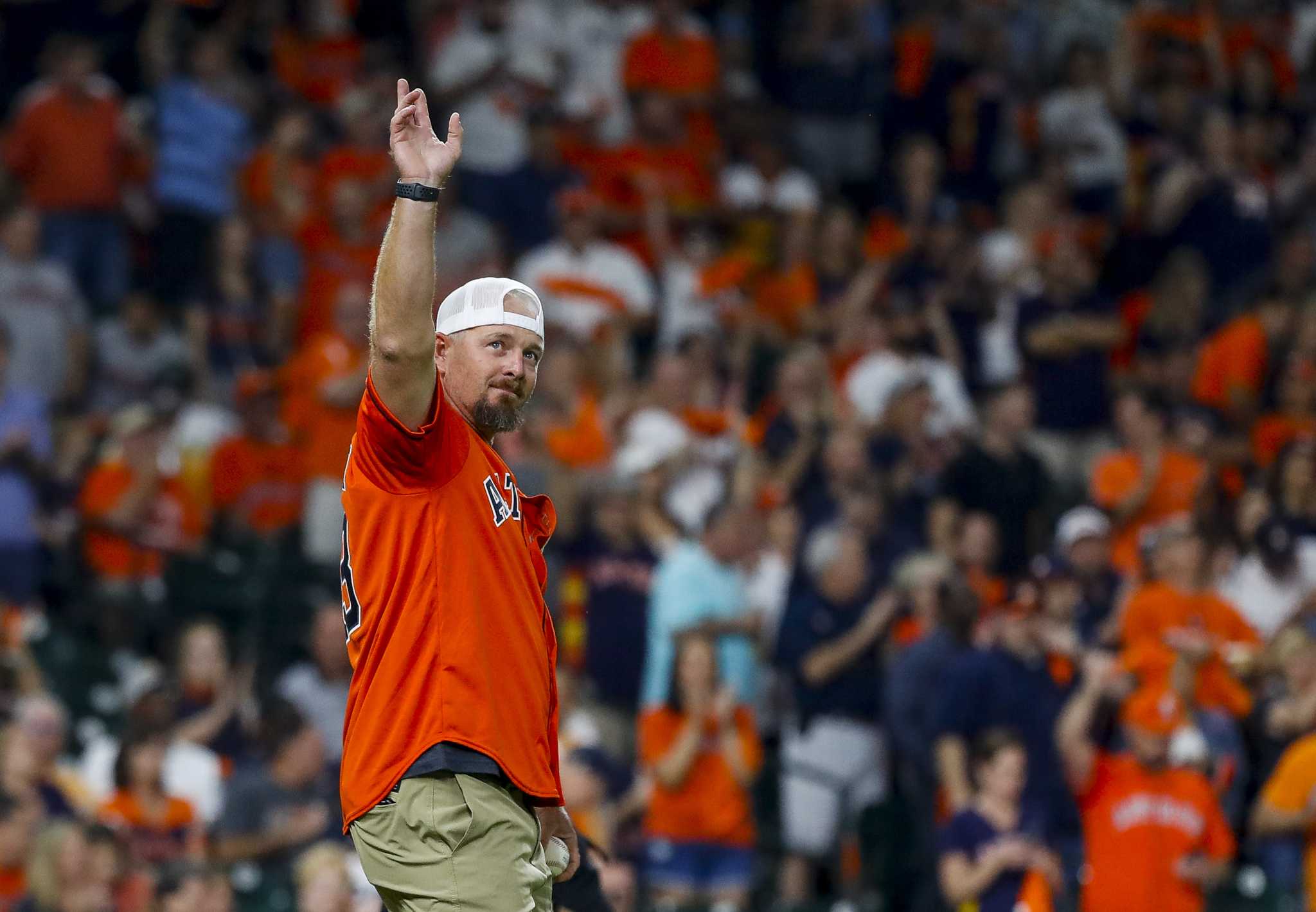 Houston Astros closer Billy Wagner points skyward after closing