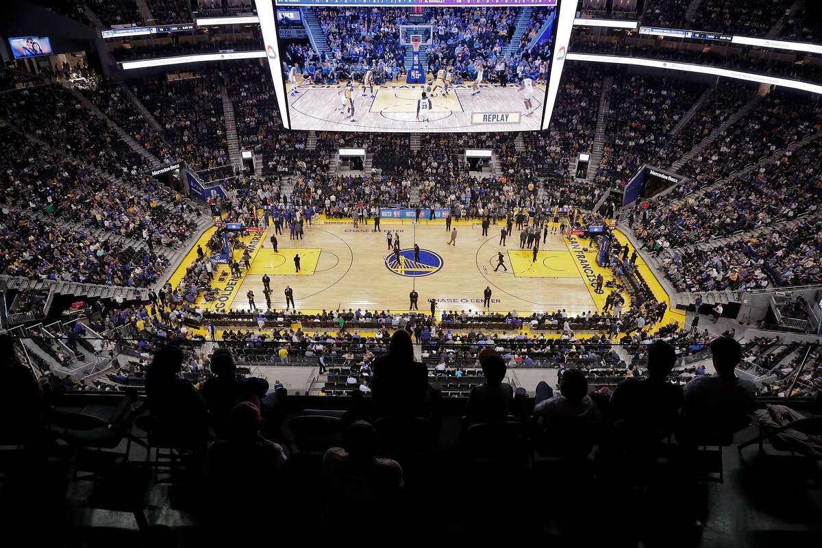 An overhead view of the new arena during the first half as the Golden State Warriors played the Los Angeles Lakers in a pre-season game at Chase Center in San Francisco, Calif., on Saturday, October 5, 2019.