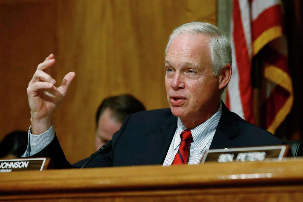 FILE - In this June 26, 2019 file photo, Sen. Ron Johnson, R-Wis., chairman of the Senate Committee on Homeland Security and Governmental Affairs, speaks during a hearing on border security, on Capitol Hill in Washington. Johnson said Friday he learned from a U.S. ambassador that President Donald Trump was tying military aid for Ukraine to an investigation of the 2016 election. But when asked if he could assure the Ukraine leadership the money would be coming, Trump blocked him from carrying that message. (AP Photo/Patrick Semansky)