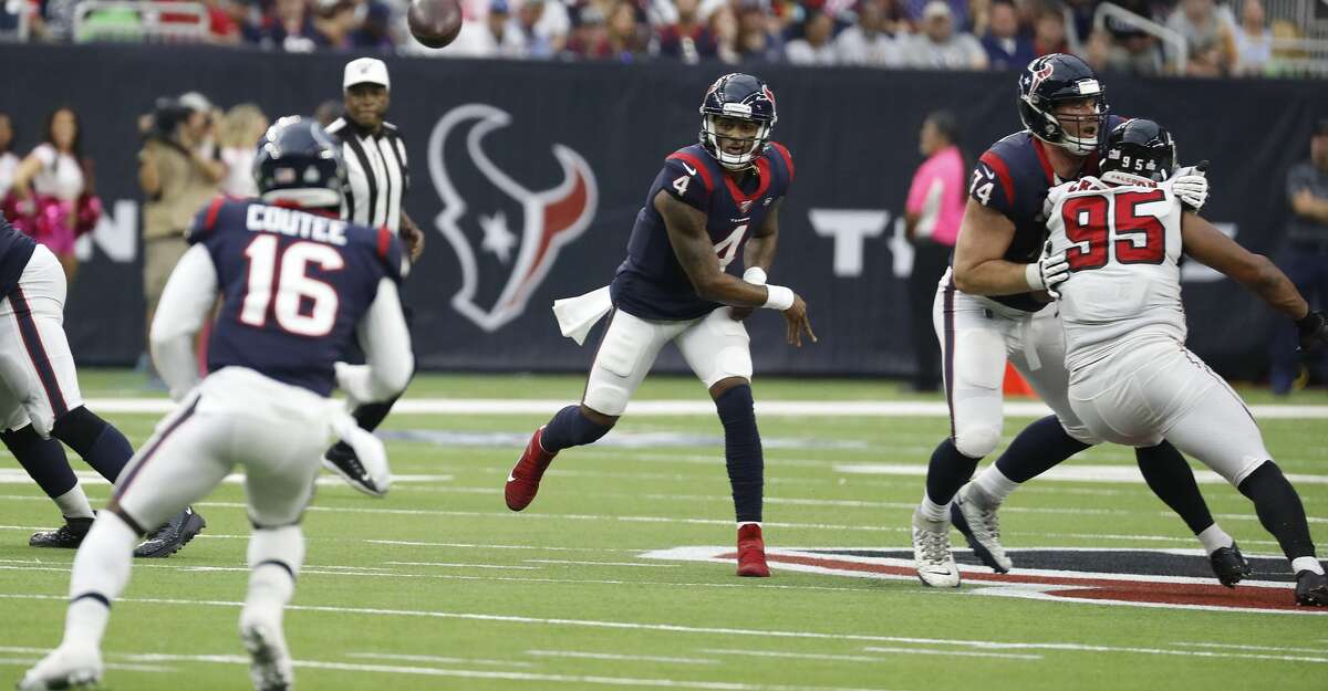 PHOTOS: Texans vs. Falcons  Houston Texans quarterback Deshaun Watson (4) throws a pass to wide receiver Keke Coutee (16) during an NFL football game against the Atlanta Falcons at NRG Stadium on Sunday, Oct. 6, 2019, in Houston. >>>See more photos from the Texans' game against the Falcons on Sunday ... 