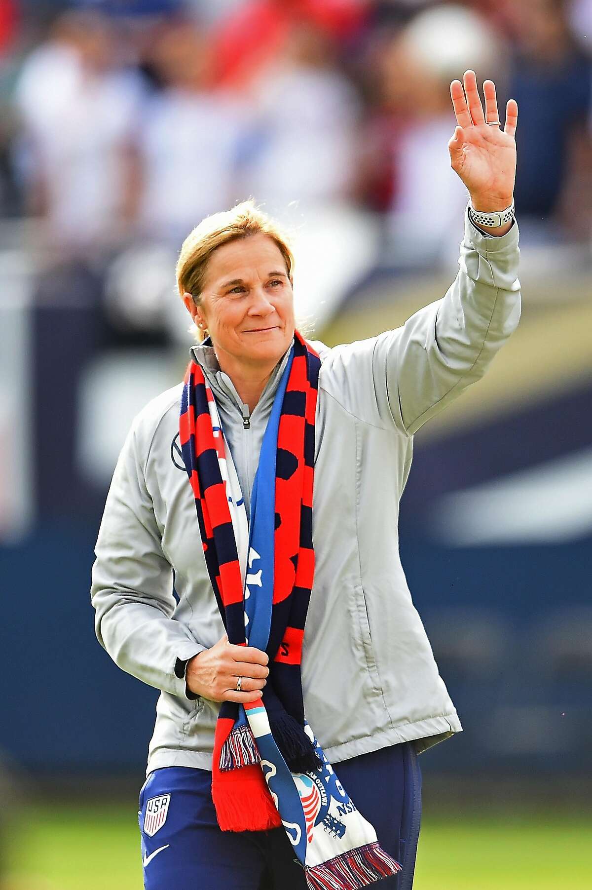 CHICAGO, ILLINOIS - OCTOBER 06: Head coach Jill Ellis of the U.S. Women's National Team leaves the field following the World Cup victory tour game against South Korea at Soldier Field on October 06, 2019 in Chicago, Illinois. (Photo by Stacy Revere/Getty Images)
