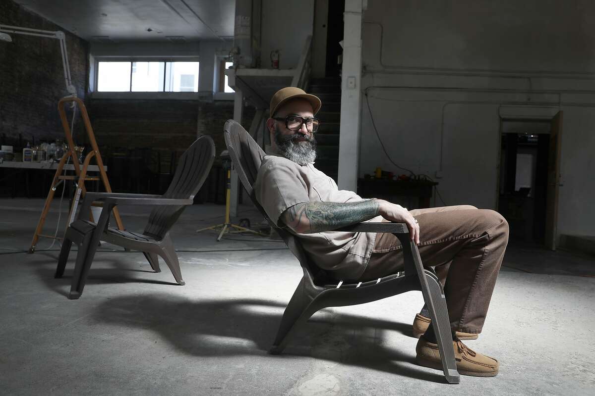 Visual artist Jeremy Fish sits in his studio on Thursday, Sept. 19, 2019 in San Francisco, Calif.
