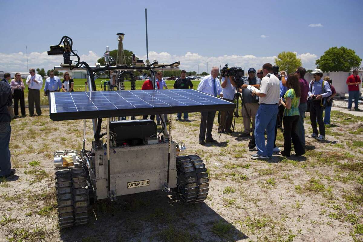 The solar array on the prototype rover Artemis Jr. for NASA’s Regolith and Environment Science and Oxygen and Lunar Volatile Extraction project soaks up the sunlight during a demonstration. NASA and private companies are ramping up their launch plans, increasing the need for better understanding of the environmental effects.