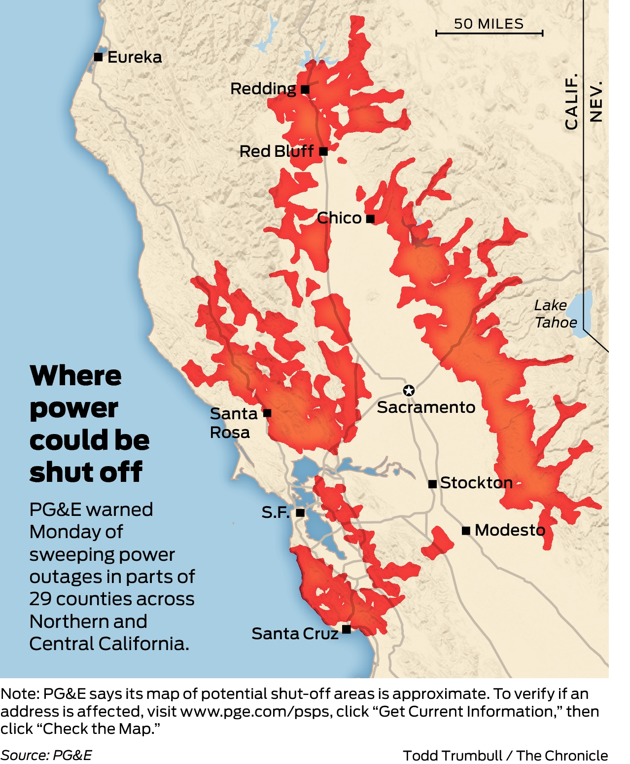 pg e power outage map california Pg E Releases List Of California Cities Counties On Power Shut pg e power outage map california