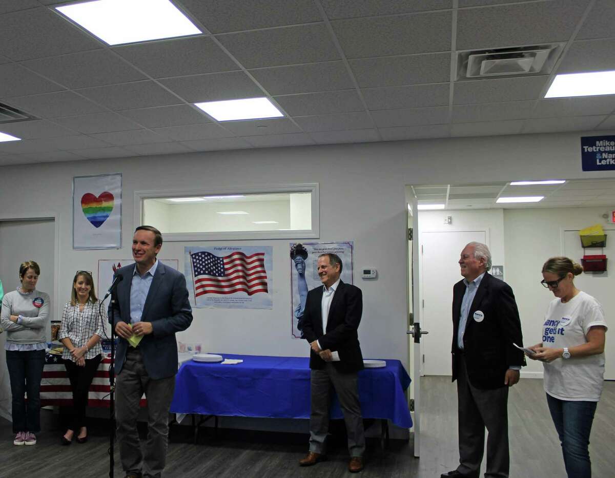 Senator Chris Murphy endorsed Mike Tetreau and Nancy Lefkowitz for First Selectman and Selectman at a DTC event Monday.