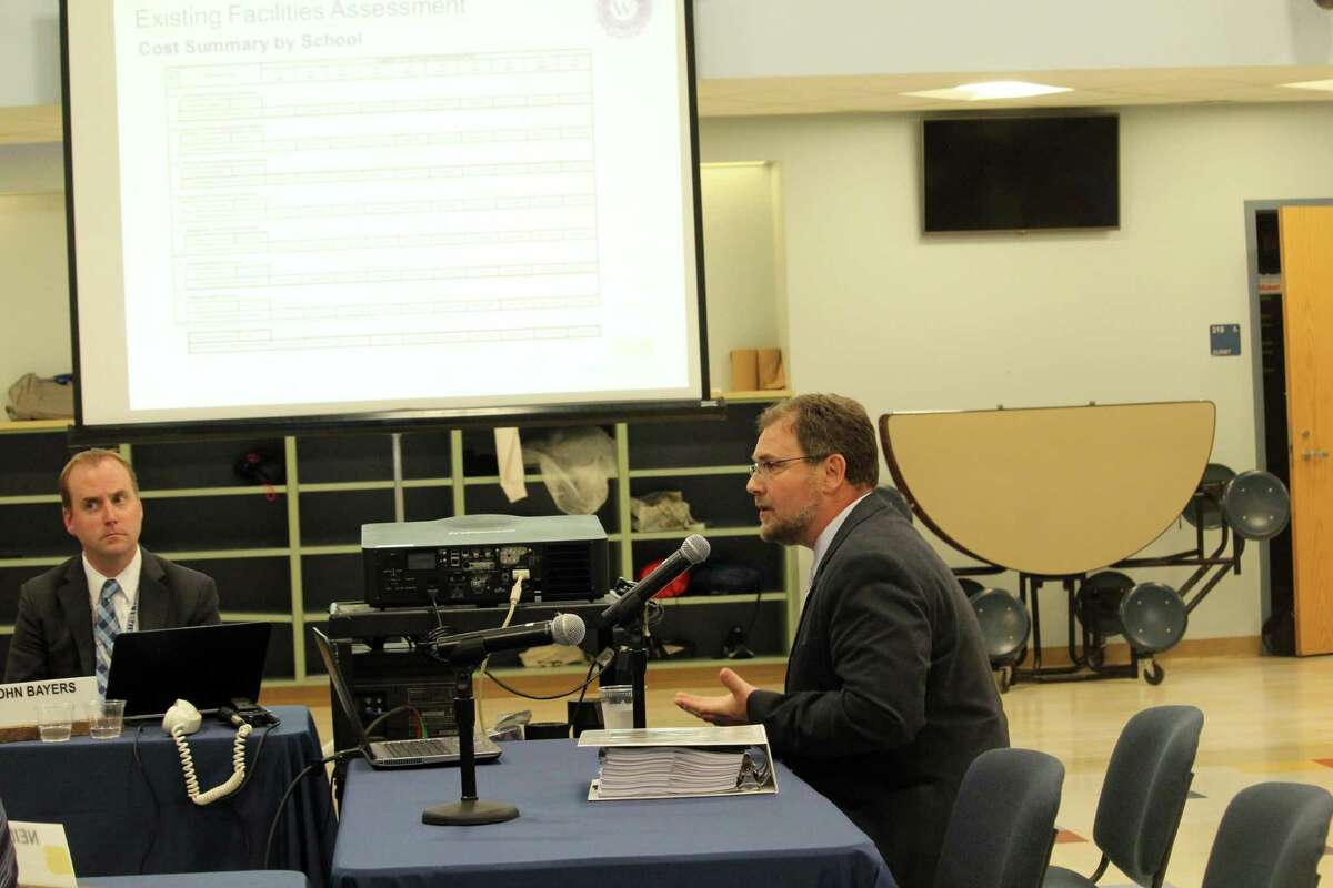 Michael Losasso, architect with consultant Antinozzi Associates, gave a long awaited facilities report presentation at the Board of Education meeting on Monday. Taken Oct. 7, 2019 in Westport, Conn.