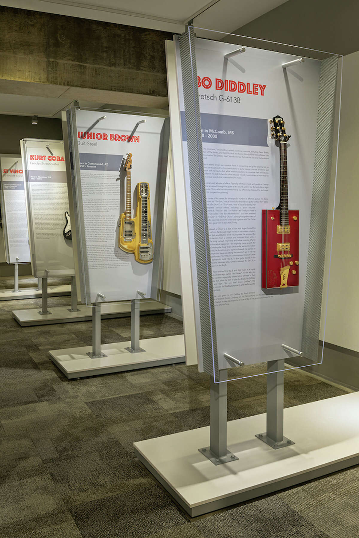 One of Junior Brown's guit-steels, known as 'Old Yeller,' is part of Wire & Wood: Designing Iconic Guitars, curated and produced by W. Todd Vaught and Lisa S. Johnson, at the Museum of Design Atlanta.