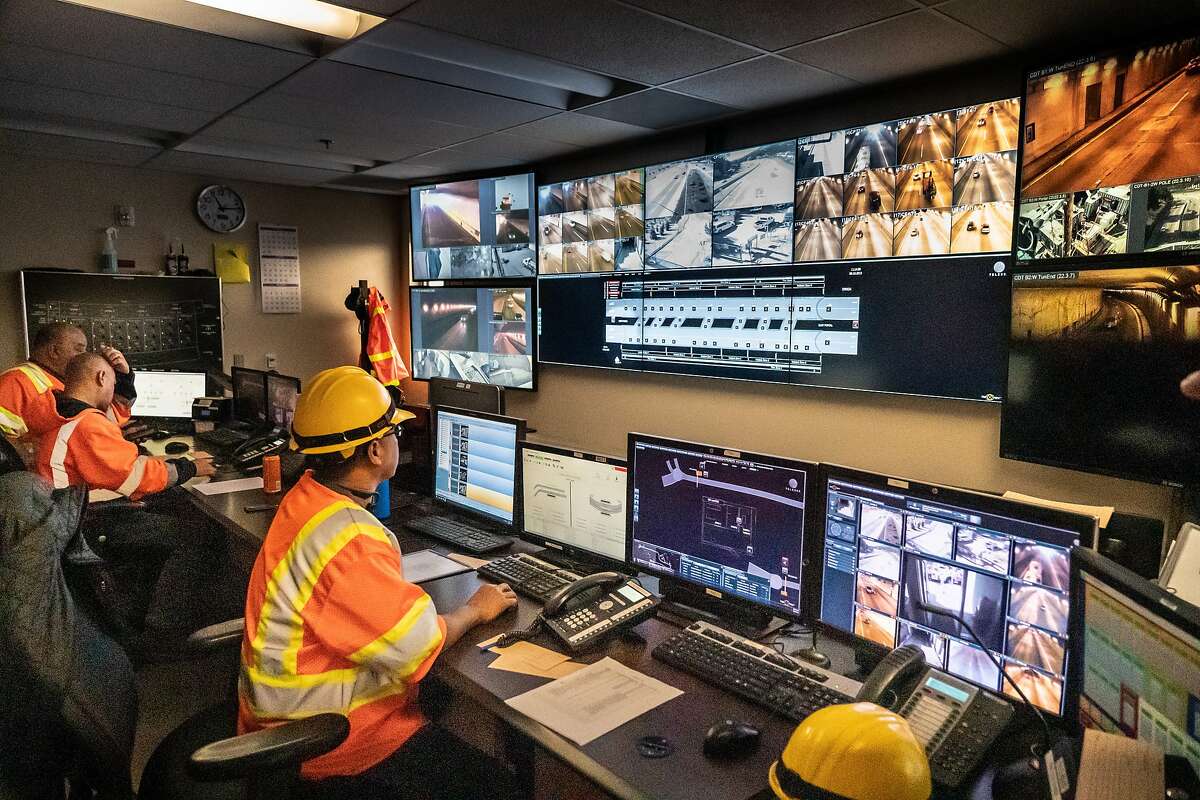 Caltrans employees monitor the Caldecott Tunnels being powered by generators on Wednesday, Oct. 9, 2019, in Oakland, Calif.