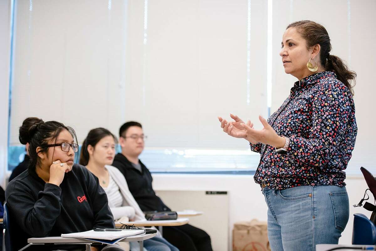 College of Ethnic Studies' Charity DaMarto teaches a critical thinking class at San Francisco State University in San Francisco, California, on Friday, Oct. 4, 2019.