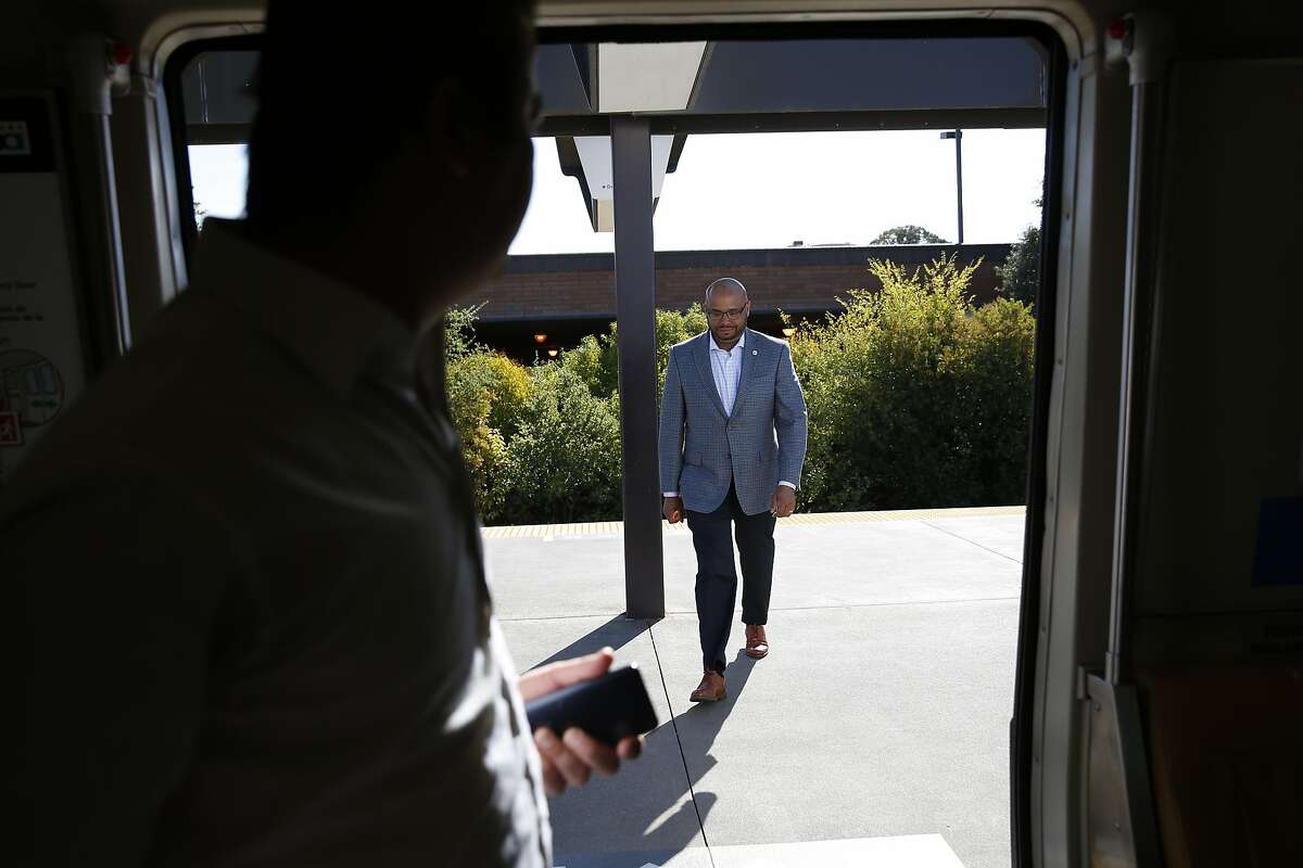 BART’s deputy general manager Michael Jones gets on a BART train at BART’s Concord Station on Monday October 7, 2019 in Concord, Calif.
