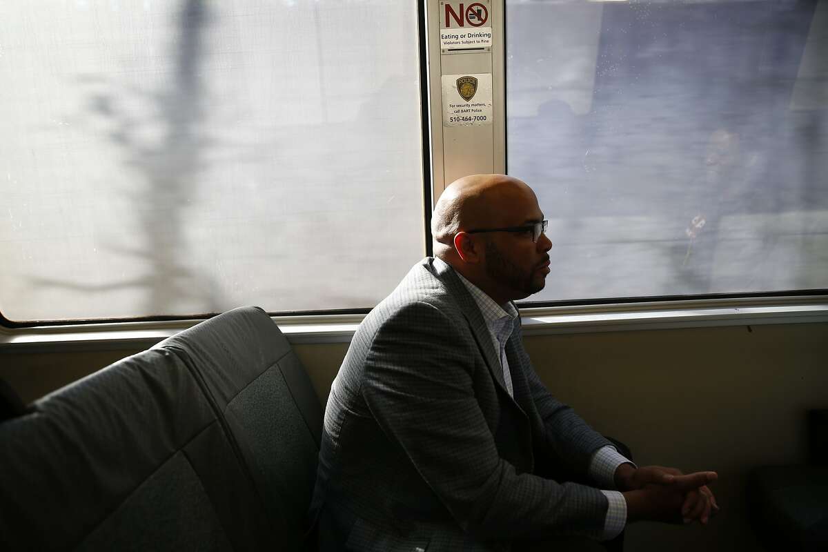 BART’s deputy general manager Michael Jones rides a BART train on Monday October 7, 2019 in Oakland, Calif.