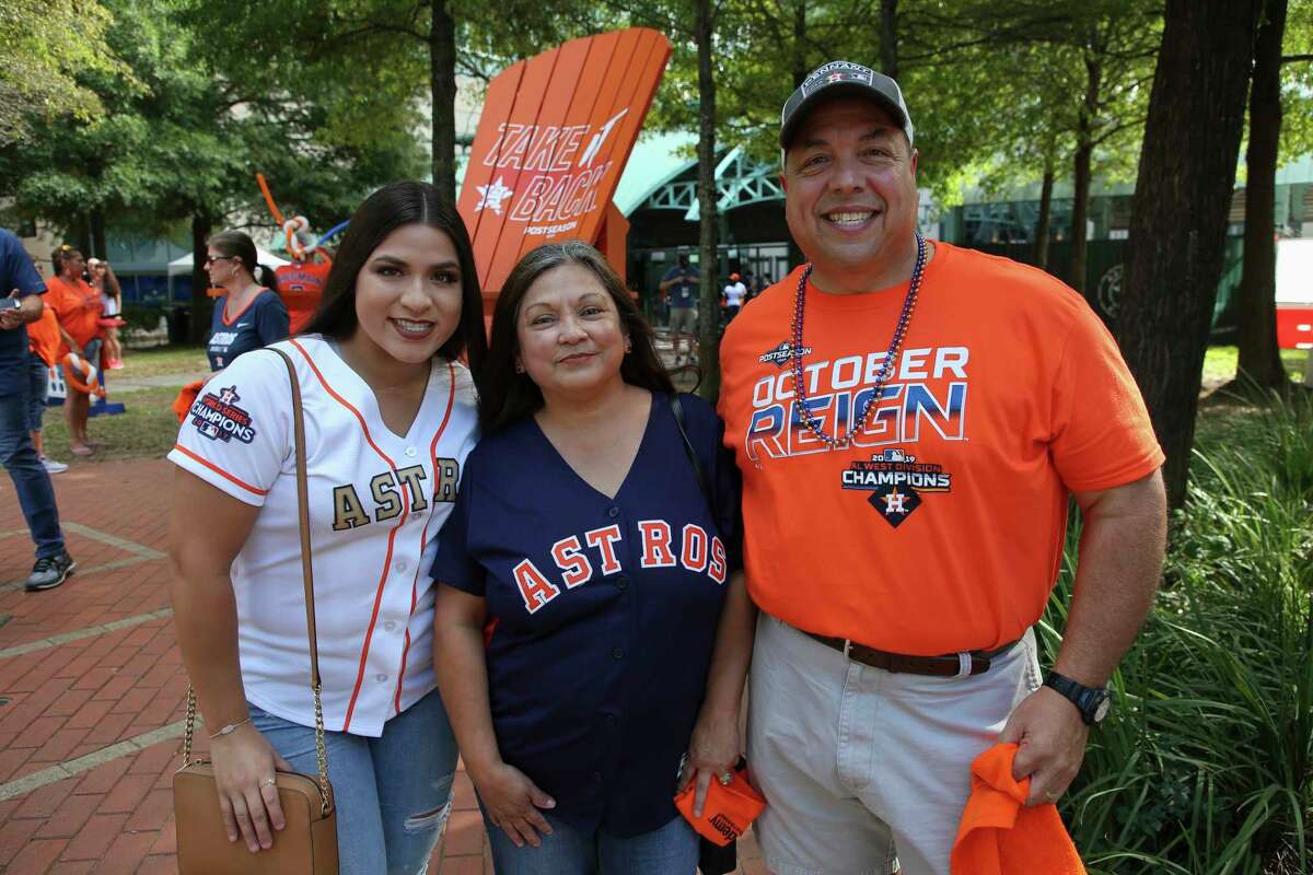 Houston Astros fans before Game 5 of the American League Division Series at Minute Maid Park Thursday, Oct. 10, 2019, in Houston.