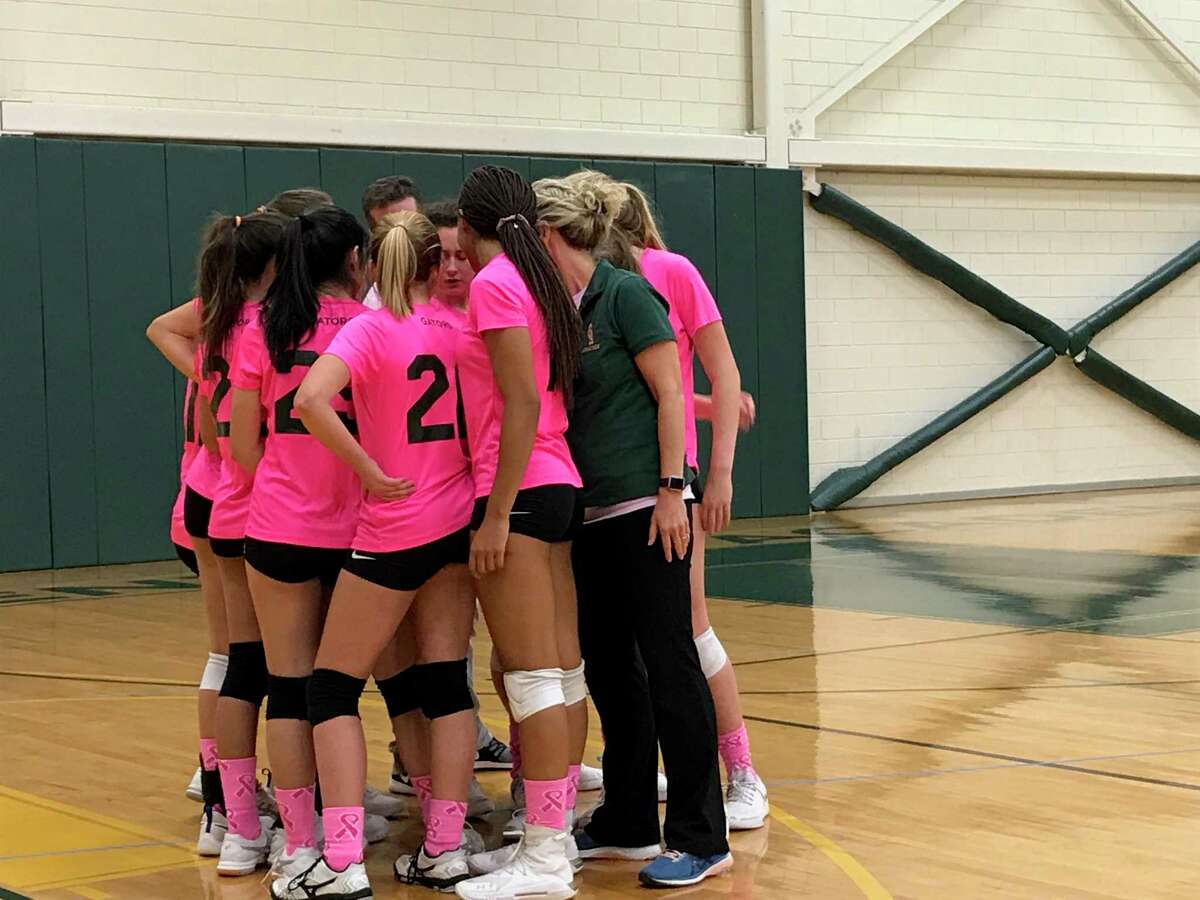 Greenwich Academy huddles during its match against visiting Sacred Heart Greenwich on Thursday, October 10, 2019, in Greenwich. Sacred Heart won, 3-2.
