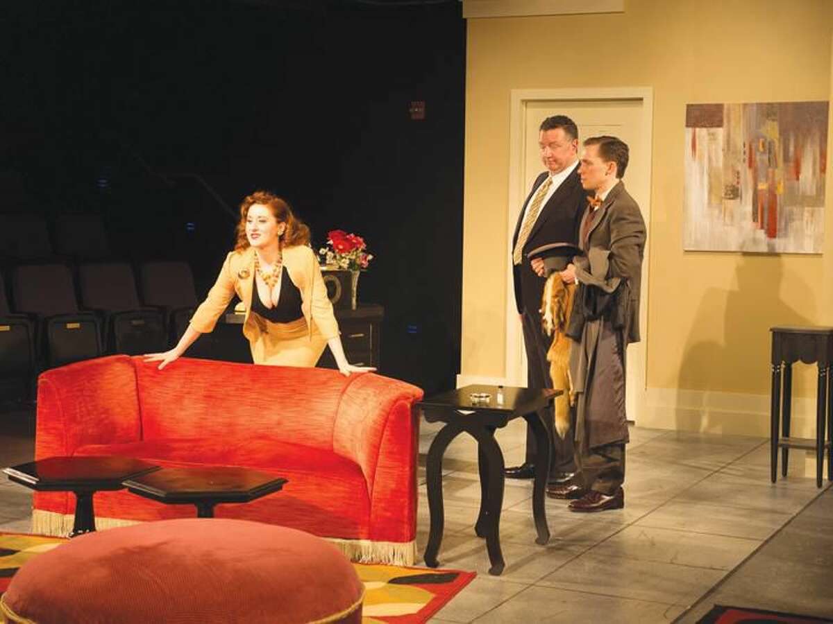 Submitted Photo Ashley Ford, Jeff Gonzales, and Mike Boland in “Lend Me a Tenor” at Playhouse on Park in West Hartford.