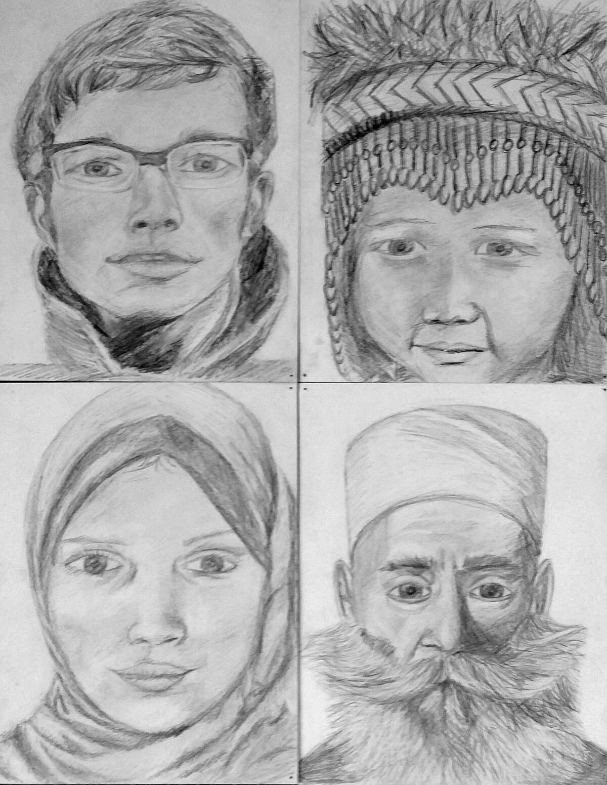 Submitted Photo A selection of four pencil drawings from the piece titled United Diversity.