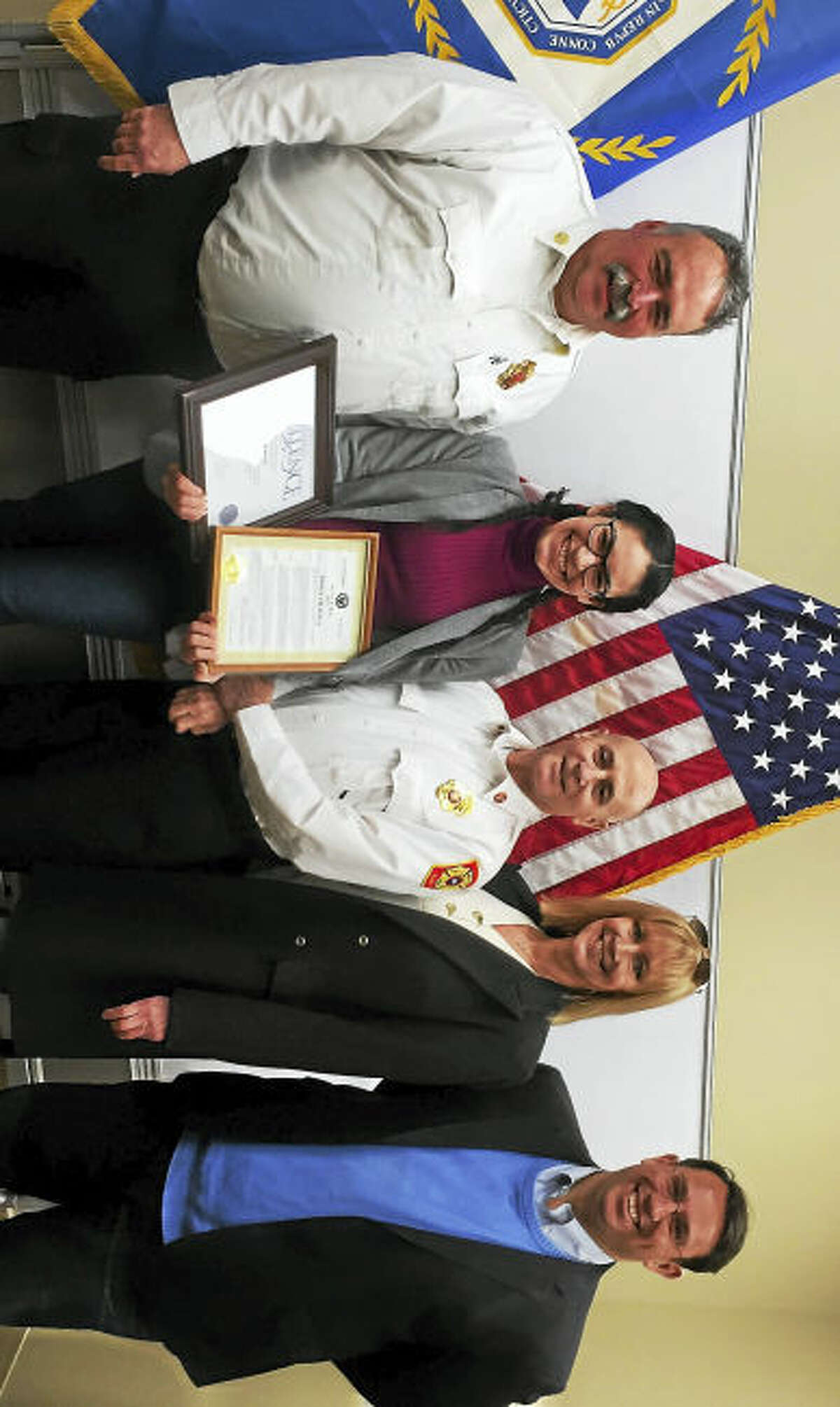 From left, Milford Assistant Fire Chief Gary R. Baker, Rose Colon, Fire Chief Douglas A. Edo, HR generalist Lauren Pisacane and Mayor Benjamin G. Blake.