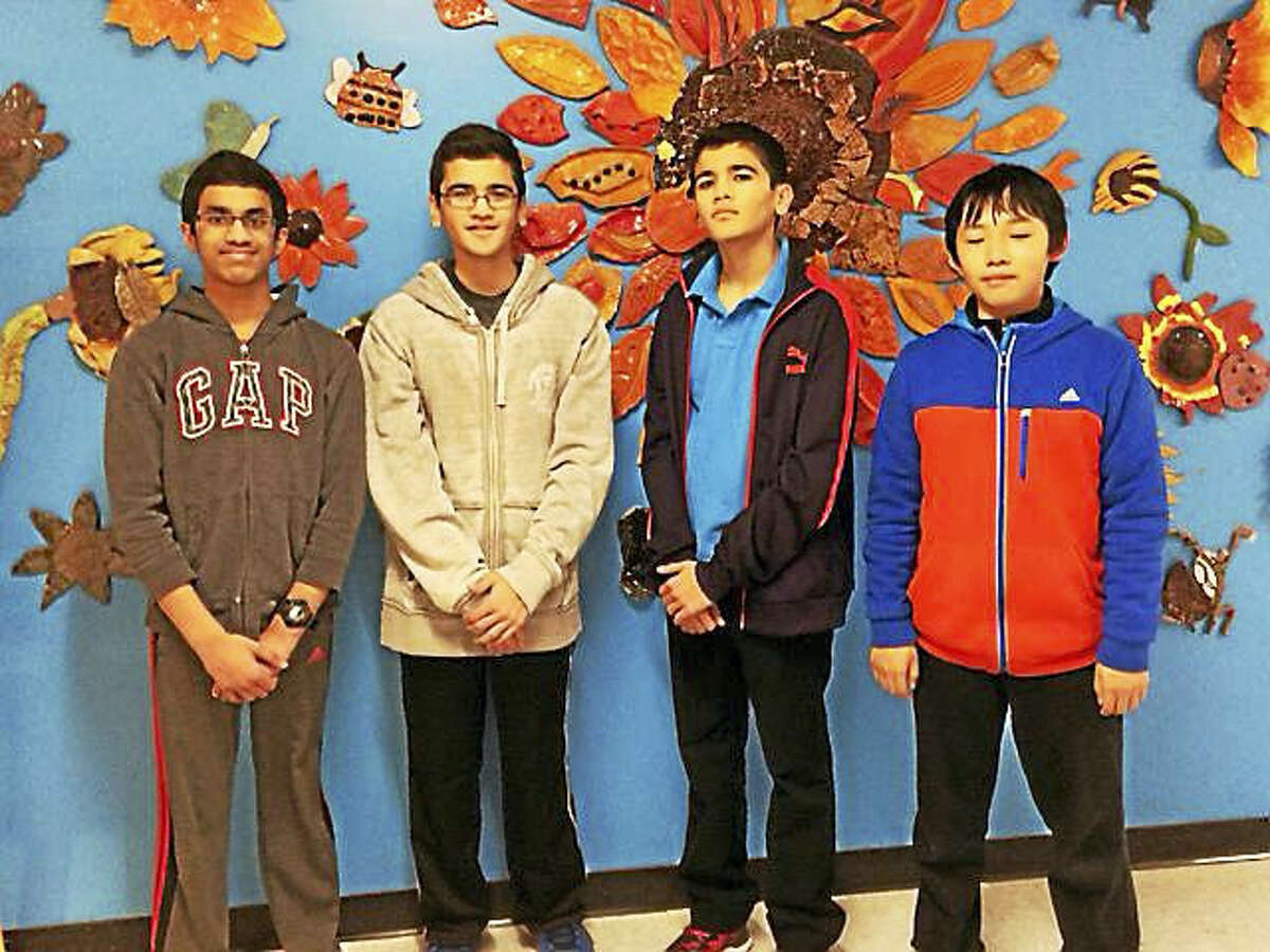 CONTRIBUTED PHOTO BY KATHLEEN FULLER-CUTLER Amity Middle School Math Team students going to the State Competition are Adarsh Kongani, Nishaan Patel, Armaan Patel, and William Wei.