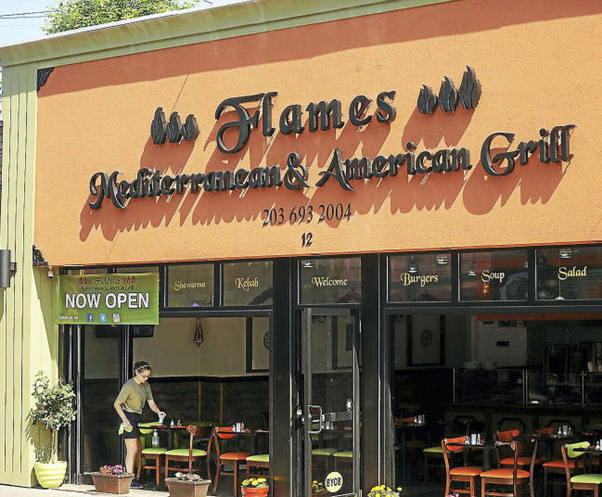 The new restaurant, Flames Mediterranean & American Grill, at 12 Daniel St. in Milford, on June 13.