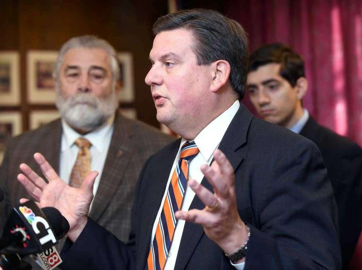 Connecticut Department of Motor Vehicles Commissioner Michael Bzdyra speaks at a press conference announcing that DMV services will be offered at City Hall in West Haven.