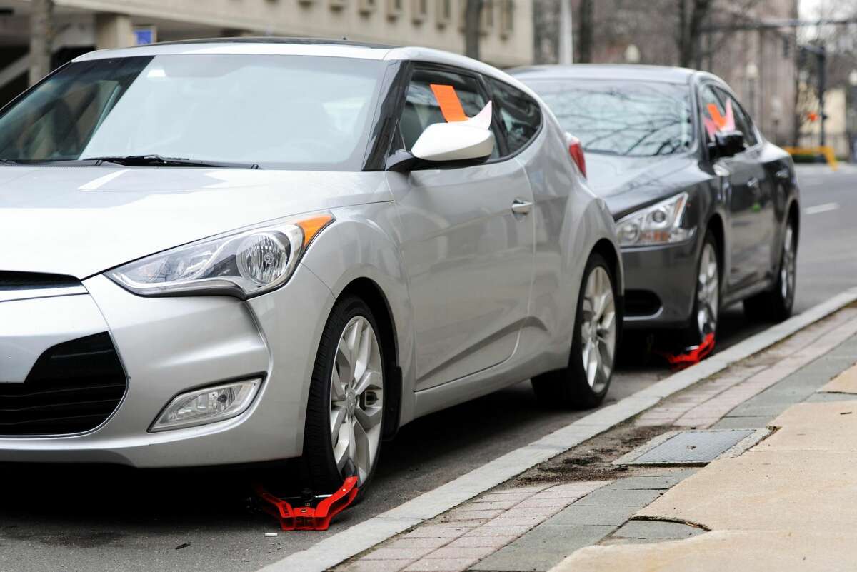 Cars on State Street in Bridgeport were booted with wheel locks.