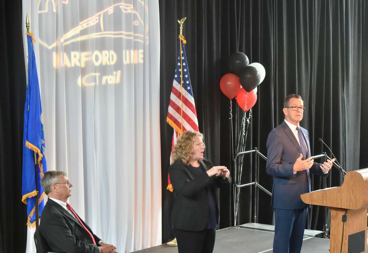 Hartford, Connecticut- Friday, June 15: The new CTrail Hartford Line Connecticut Rail commuter service was officially launched Friday with frequent train service between New Haven, Hartford and Springfield. The main ceremony Friiday took place at Hartford's Union Station with a preliminary ribbon-cutting ceremony in New Haven. Two CTrail commuter trains, one from New Haven and the other from Springfield, converged at Hartford's Union Station with each train breaking a ceremonial banner. Governor Dannel P. Malloy