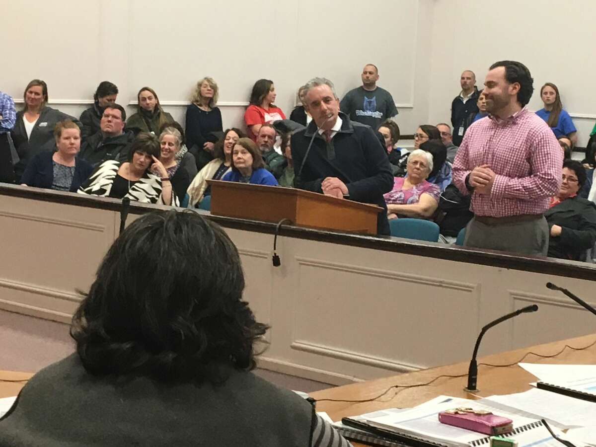 West Haven Superintendent of Schools Neil Cavallaro, center, addresses the City Council during a council budget hearing in April.