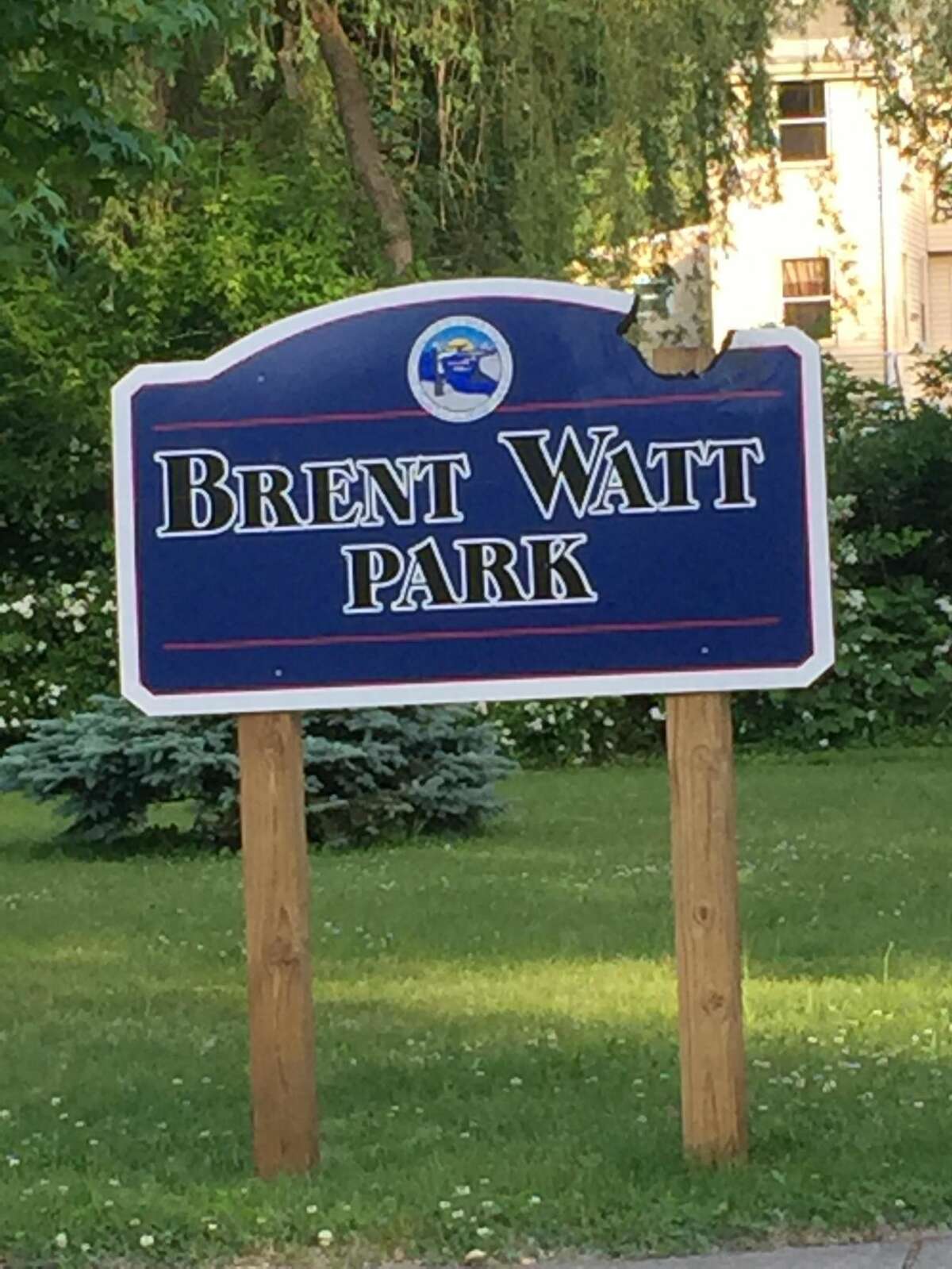 A fundraiser to raise money to repair vandalism damage at Brent Watt Park in West Haven's Allingtown section raised enough money to meet its goal in just three days. Pictured: the vandalized sign.