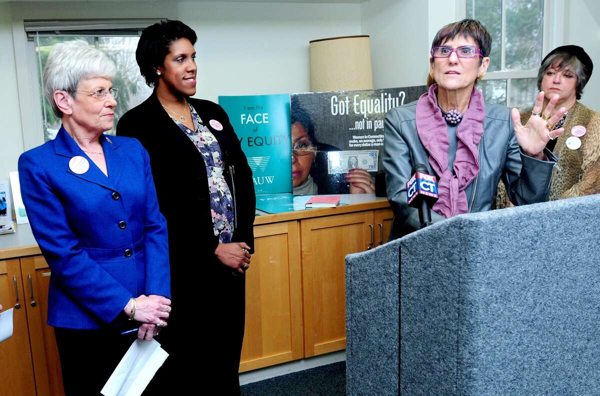 U.S. Rep. Rosa DeLauro (D-Conn.) speaks in 2011 on the issue of pay equity for women, in Guilford, Conn. alongside Lt. Gov. Nancy Wyman (D-Conn.), left.