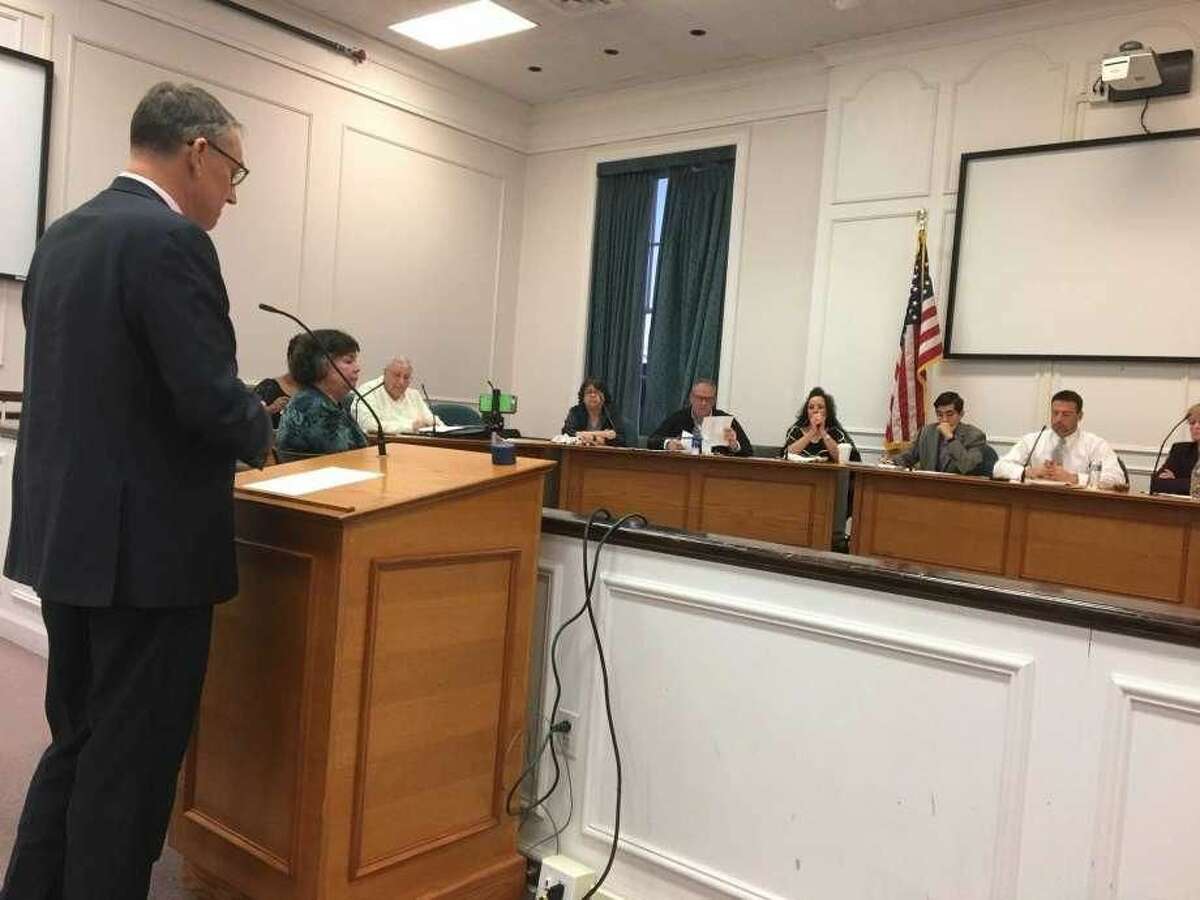 Connecticut Office of Policy & Management Secretary and MARB Chairman Benjamin Barnes addresses the West Haven City Council before it voted on the city's proposed 5-year fiscal plan on Monday, Oct. 29.