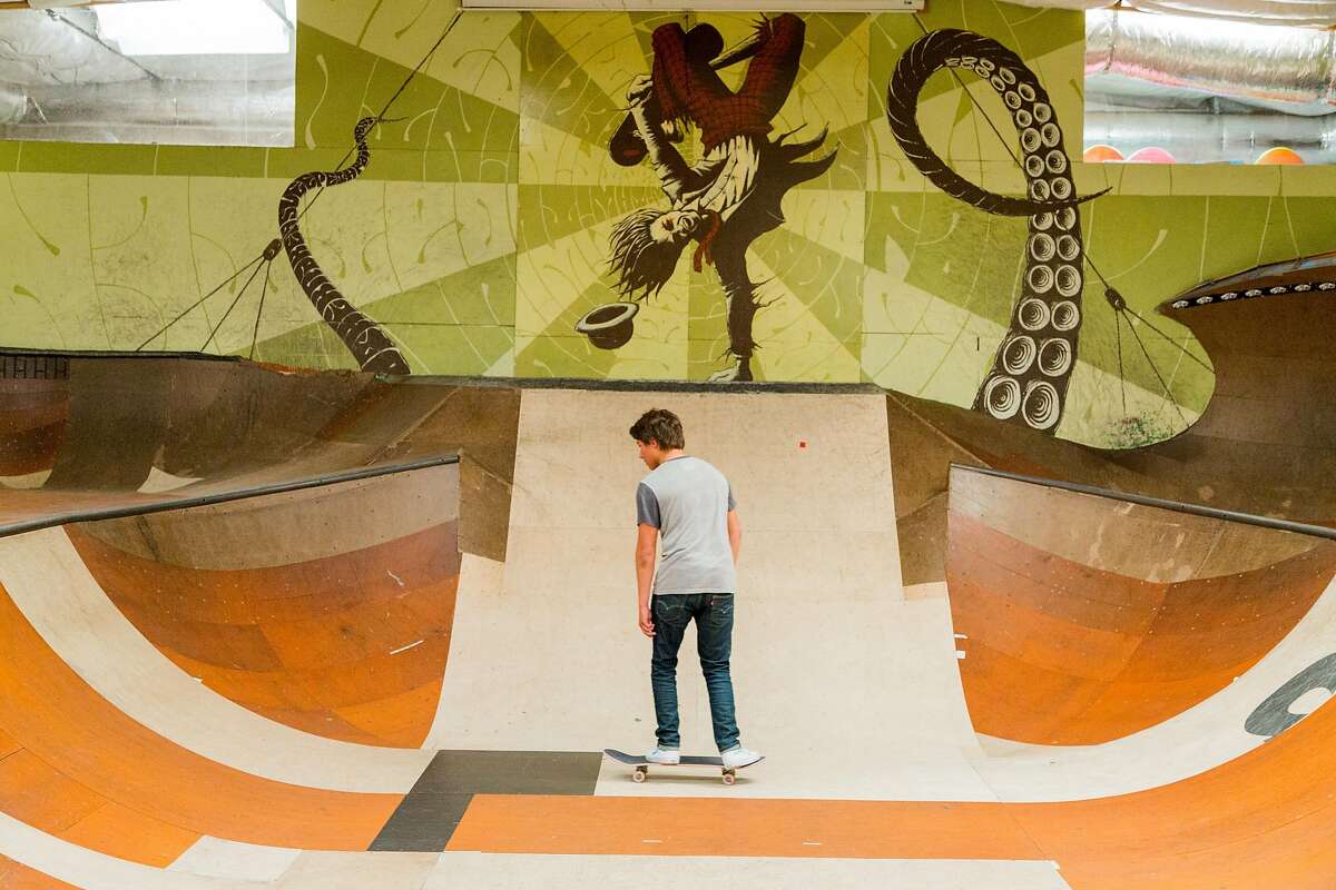 Luca Osborn, 18, skates the mini ramp at Proof Lab in Mill Valley, Calif., Wednesday May 20, 2015. The compound boasts a full surf and skate shop, skate park, gallery and Equator coffee bar.
