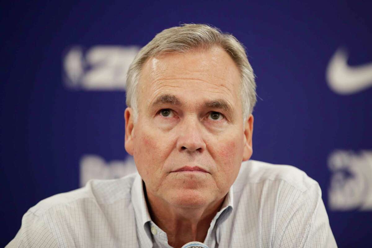 Houston Rockets head coach Mike D’Antoni listens to questions during a news conference after the team’s NBA preseason basketball game against the Toronto Raptors Tuesday, Oct. 8, 2019, in Saitama, near Tokyo.