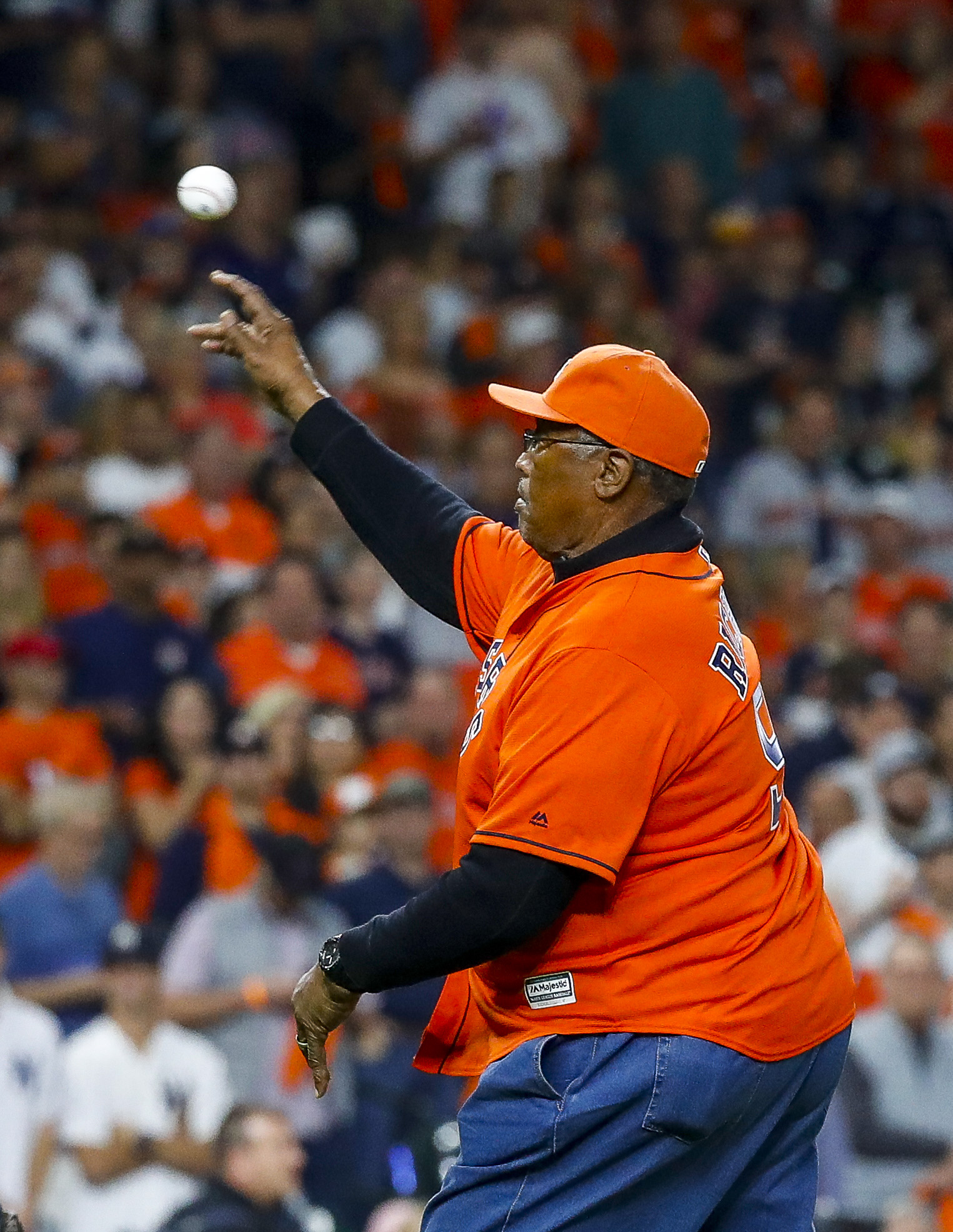 J.R. Richard throws first pitch, 10/12/2019