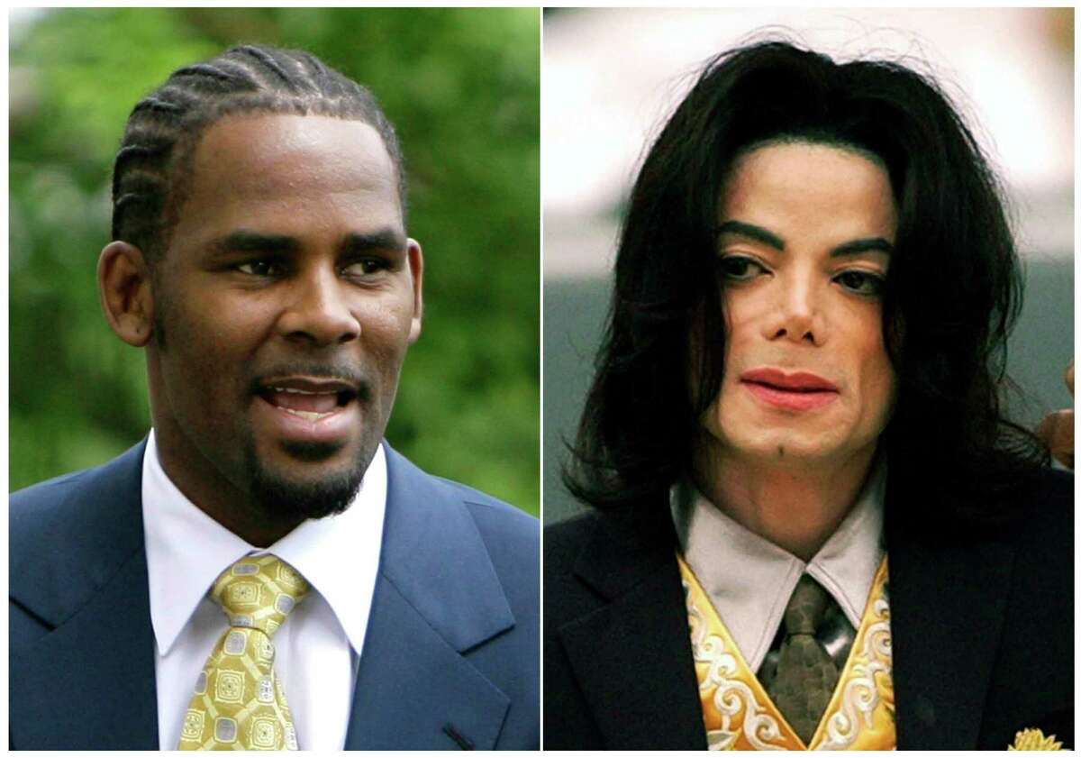 This combination photo shows R&B singer R. Kelly, arriving at 3the Cook County Criminal Court Building in Chicago on June 13, 2008, left, and pop icon Michael Jackson arriving at the Santa Barbara County Courthouse for his child molestation trial in Santa Maria, Calif. on May 25, 2005. The path to the screen can be tough for the makers of documentaries that make damaging claims about powerful people, such as the recent Lifetime series aSurviving R. Kellya and an upcoming one featuring two men who accuse Michael Jackson of molesting them. But filmmakers and the lawyers who push such documentaries through production say the law is often their friend. Sometimes, they say the resistance they receive can be a sign that theyare doing it right. (AP Photo)