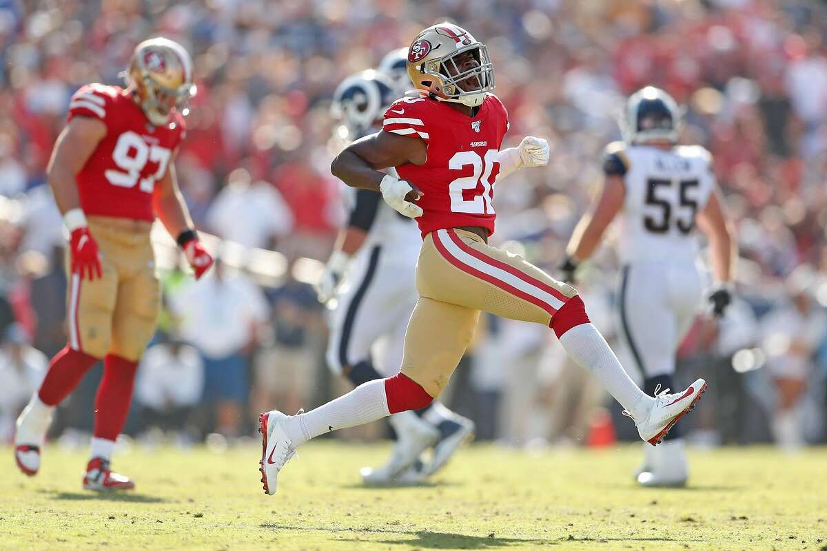 Jimmie Ward of the San Francisco 49ers celebrates after breaking up a