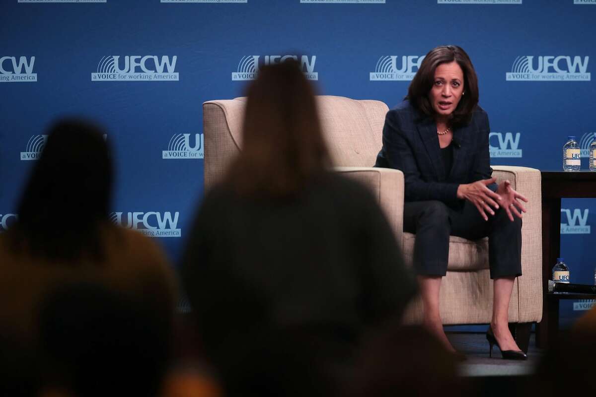 ALTOONA, IOWA - OCTOBER 13: Democratic presidential candidate Sen. Kamala Harris (D-CA) speaks to guests at the United Food and Commercial Workers' (UFCW) 2020 presidential candidate forum on October 13, 2019 in Altoona, Iowa. With 1.3 million members the UFCW is America's largest private sector union. The 2020 Iowa Democratic caucuses will take place on February 3, 2020, making it the first nominating contest in the Democratic Party presidential primaries