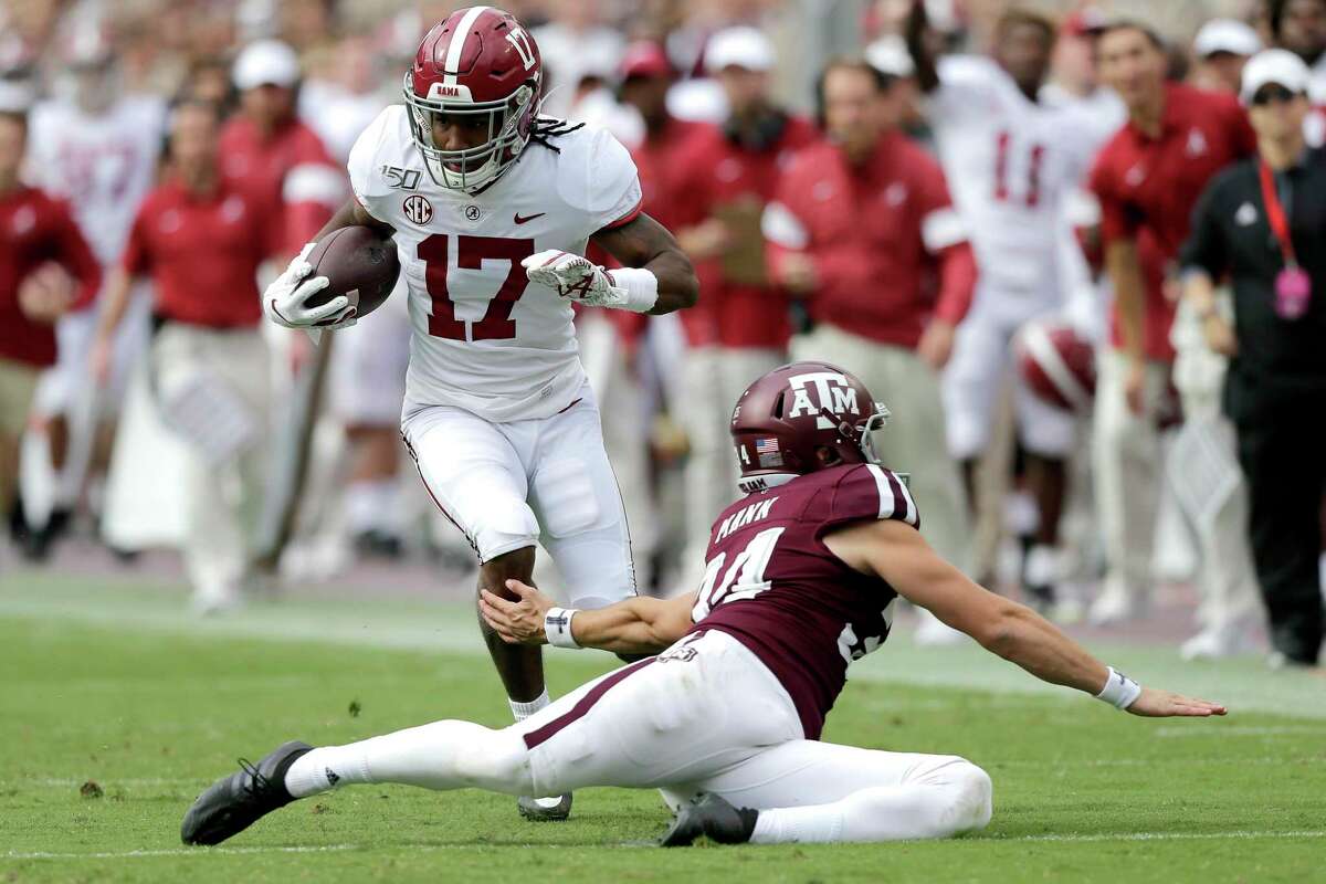 Alabama wide receiver Jaylen Waddle, returning a punt against A&M last season, has the Aggies’ respect.