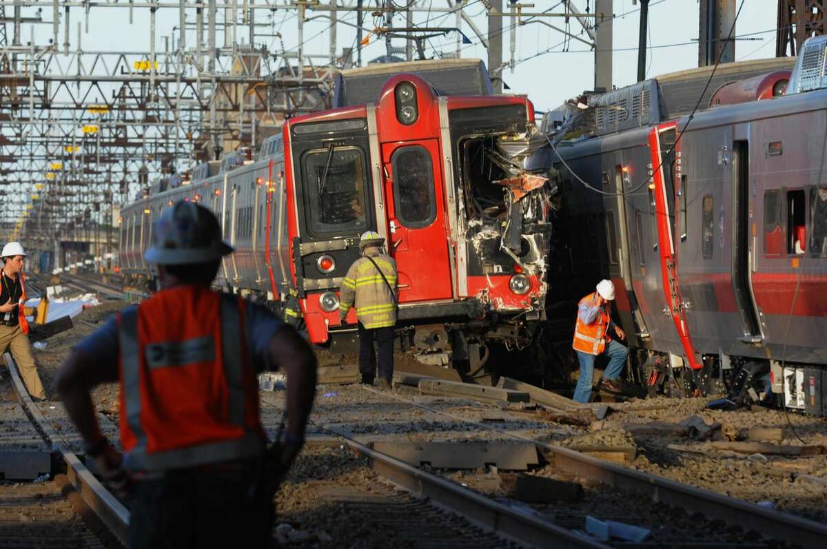 Two Metro-North Railroad trains collided and one derailed at 6:10 p.m. Friday, May 17, 2013 in the vicinity of Commerce Drive along the Fairfield-Bridgeport, Conn. line.