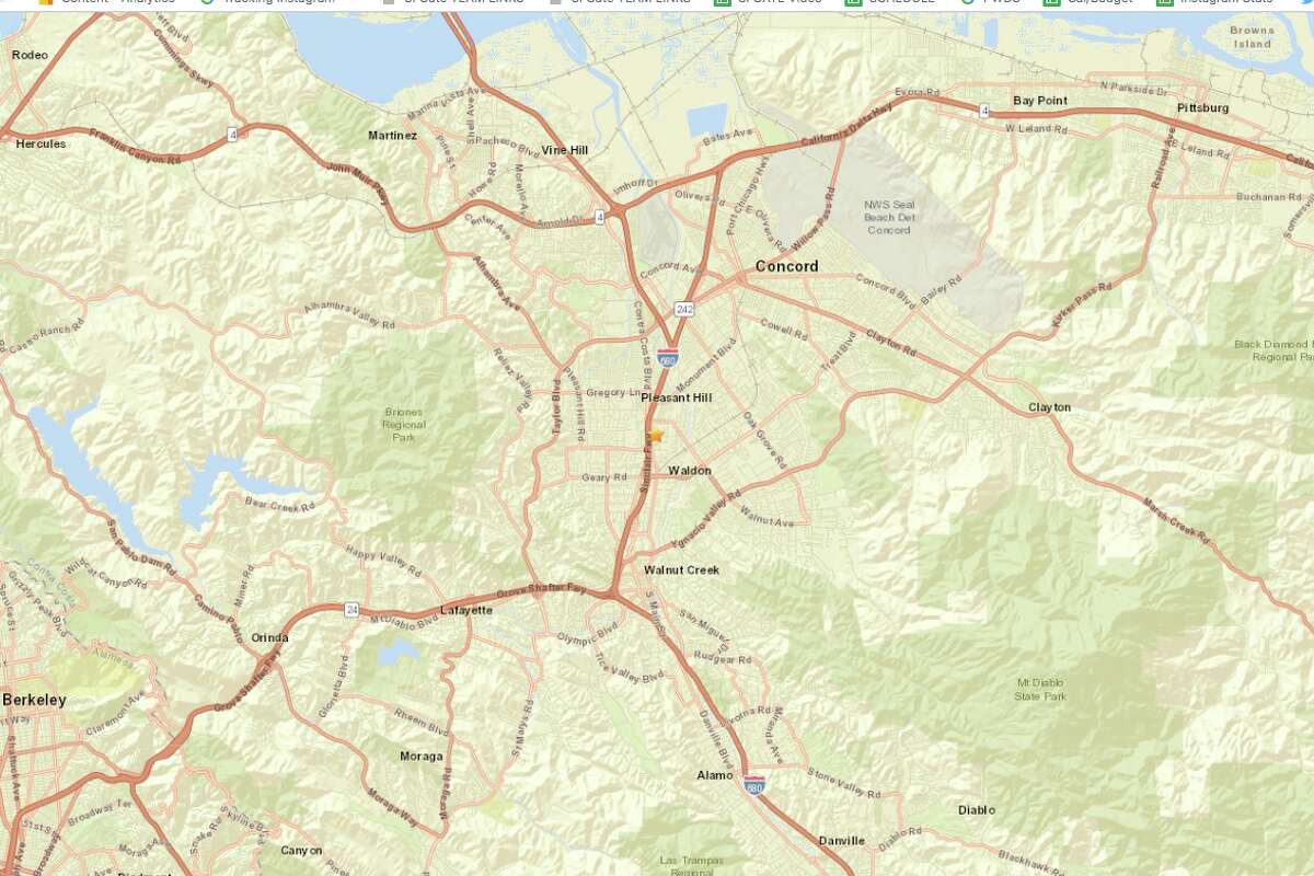 A magnitude 4.5 earthquake struck at 10:33 PM local time in Pleasant Hill, California.