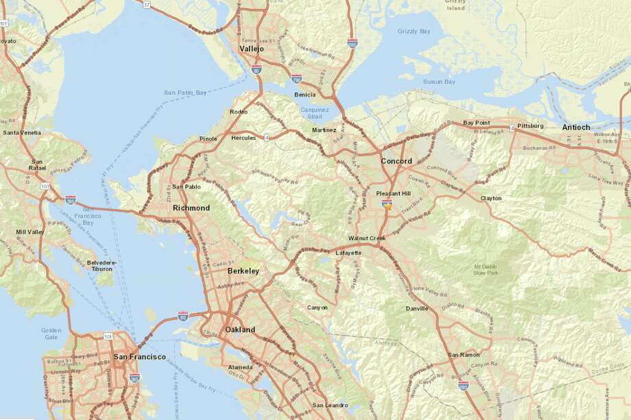 A magnitude 4.5 earthquake struck at 10:33 PM local time in Pleasant Hill, California. Photo: USGS