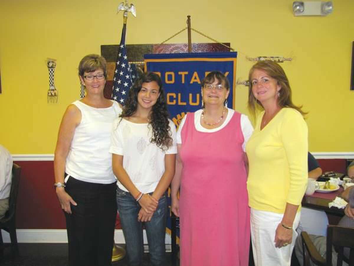 Submitted photo courtesy of David Marchesseault, Rotary Secretary Santina Marinelli (left center), accompanied by her mom, Wendy Marinelli (right), and Youth Services Administrator, Nancy Leddy (left), received $100 for the kick off of Project Graduation from Rotary’s Vice President Debbie Volain (right center).