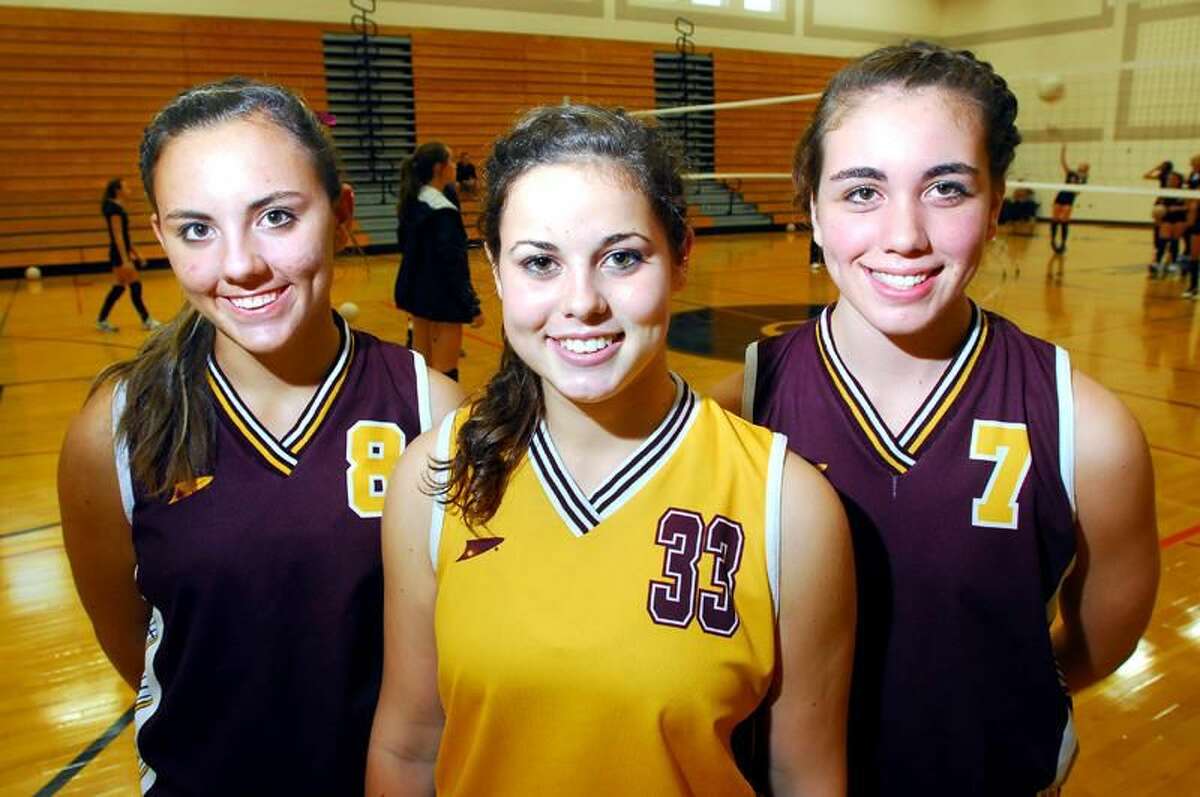 Photo by Arnold Gold/Register Sheehan volleyball captains, from left to right, Casey Gavin, Nicole Boisvert and Gina Mazzucco.
