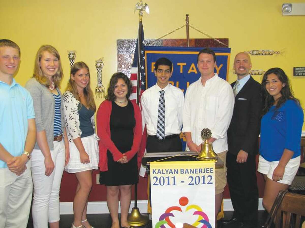Submitted Photo North Haven Rotary Foundation Scholarship recipients were recognized along with the NHHS principal. Pictured left to right are: Spencer Oakes, Emily Carroll, Jennifer Royka, Molly Gambardella, Ramneet Singh, Tyler Hinde, Dr. Russell Dallai, and Amara Barbiero.