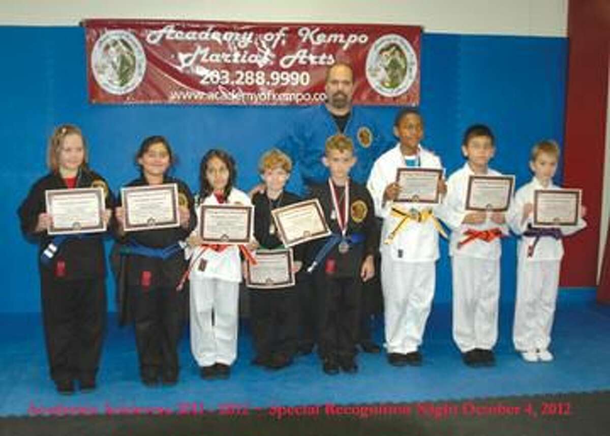 Submitted Photo Congratulations to our first annual Academy of Kempo Martial Arts Academic Achievers for the 2011 - 2012 school year: Pictured (Left to Right), Julia Voinov, Imaan Masood, Heidi Oyuela, Gabriel Ciarleglio, Oliver Stevens, Elijah Blocker, Carlos Oyuela and Benjamin Arnold with Shihan Frank Ciarleglio.