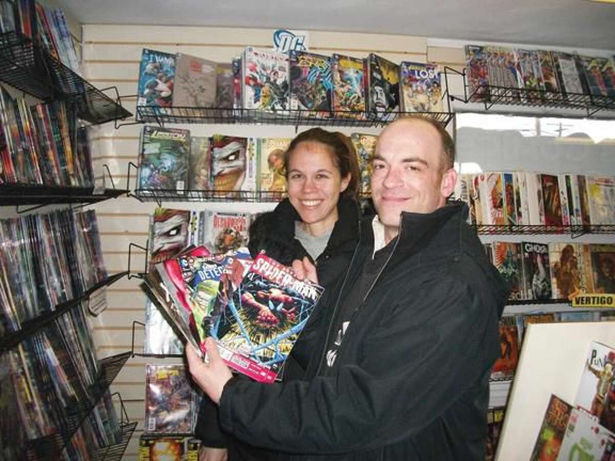 By Lynn Fredricksen Rob Cavallaro and Kari McMahon, both of Hamden, shop regularly at DJ’s Comics & Cards in North Haven. They discovered the store while looking for comic books for McMahon’s 6-year-old son.