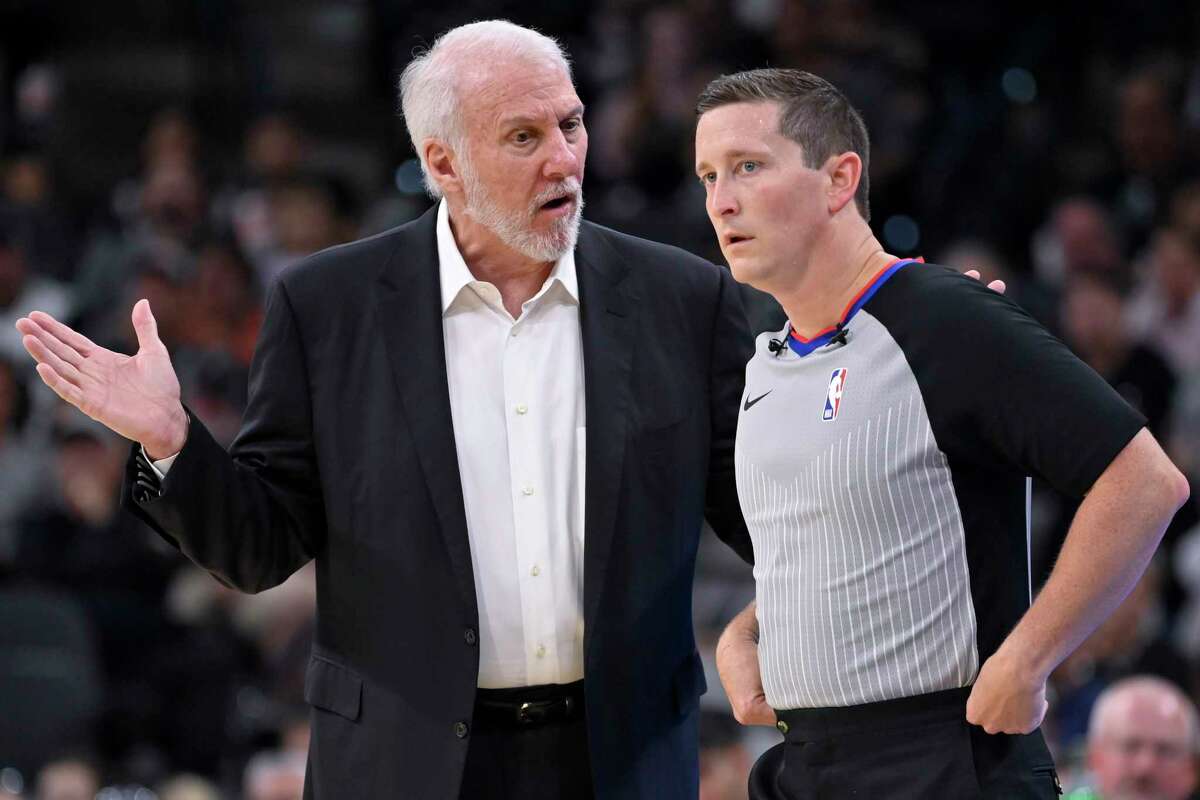 San Antonio Spurs head coach Gregg Popovich, left, lashed out against President Donald Trump Friday Oct. 18, 2019.