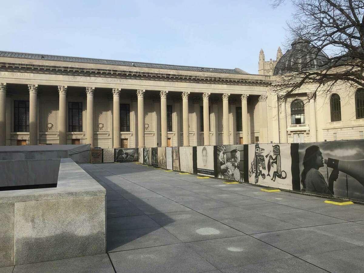 Hewitt Quadrangle at Yale University, with the Yale Commons in the background, which is under construction to become the Schwarzman Center, photographed on April 4, 2019.