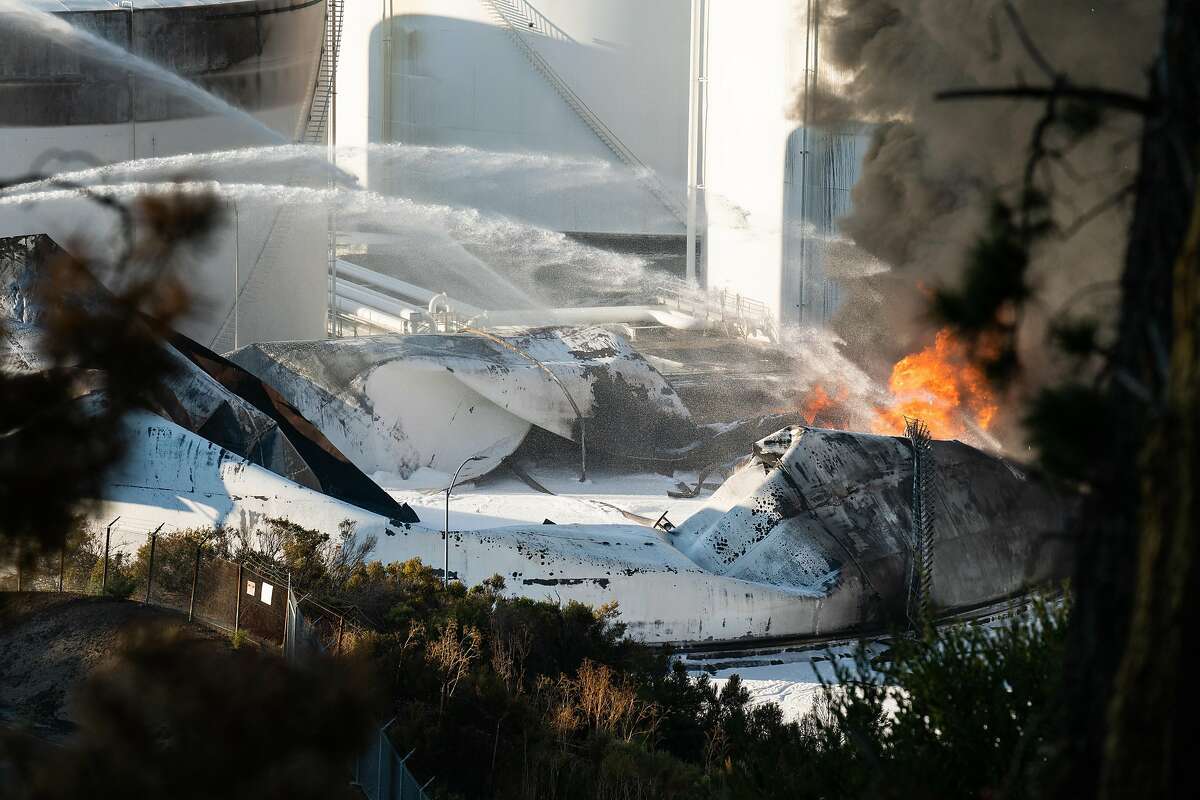Fire damage is seen at the NuStar energy facility after an explosion in Crockett, Calif. on Tuesday, Oct. 15, 2019.
