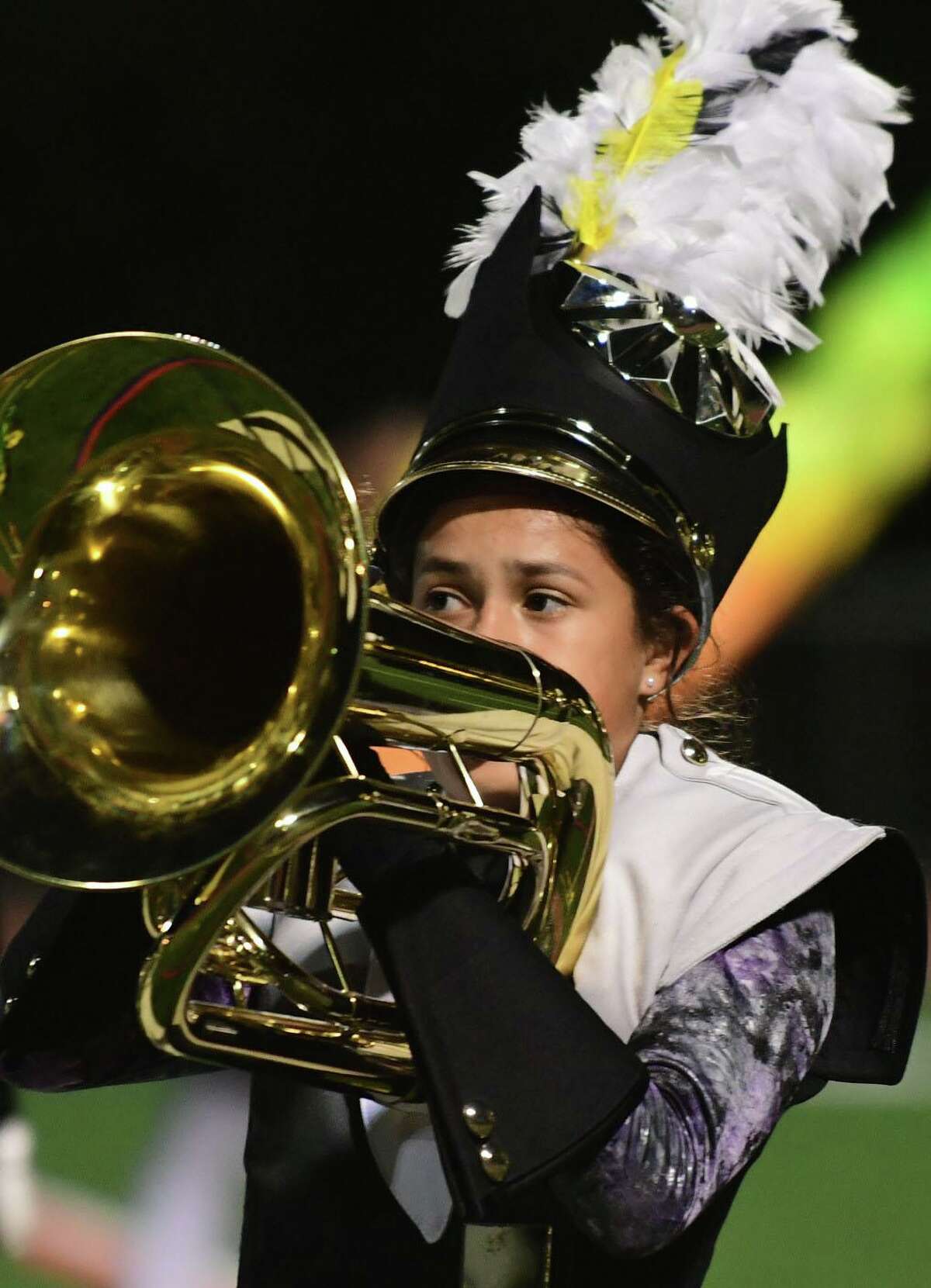 Trumbull High School Marching Bands perform their halftime field show as Norwalk High School hosts The Cavalcade of Bands Saturday, October 12, at the school in Norwalk