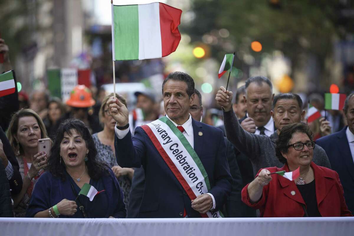 NEW YORK, NY - OCTOBER 14: New York Governor Andrew Cuomo marches in the 75th annual Columbus Day Parade in Midtown Manhattan on October 14, 2019 in New York City. Organized by the Columbus Citizens Foundation, the parade is billed as the world's largest celebration of Italian-American heritage and culture.